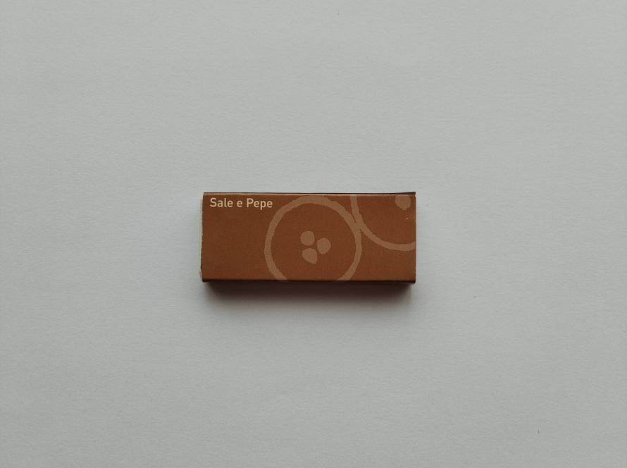 “Sale e Pepe” Italian restaurant matchbox; London address (Pavilion Road) and contact information printed on back.