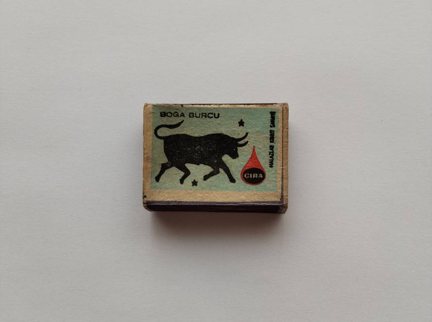 “Boğa Burcu” (Taurus) design with black bull silhouette and ÇIRA red drop logo. Turquoise background, zodiac-themed series.