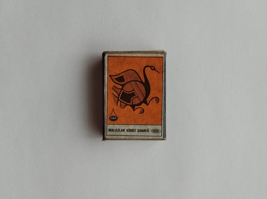 Minimalist bird illustration on orange background; modernist graphic style.