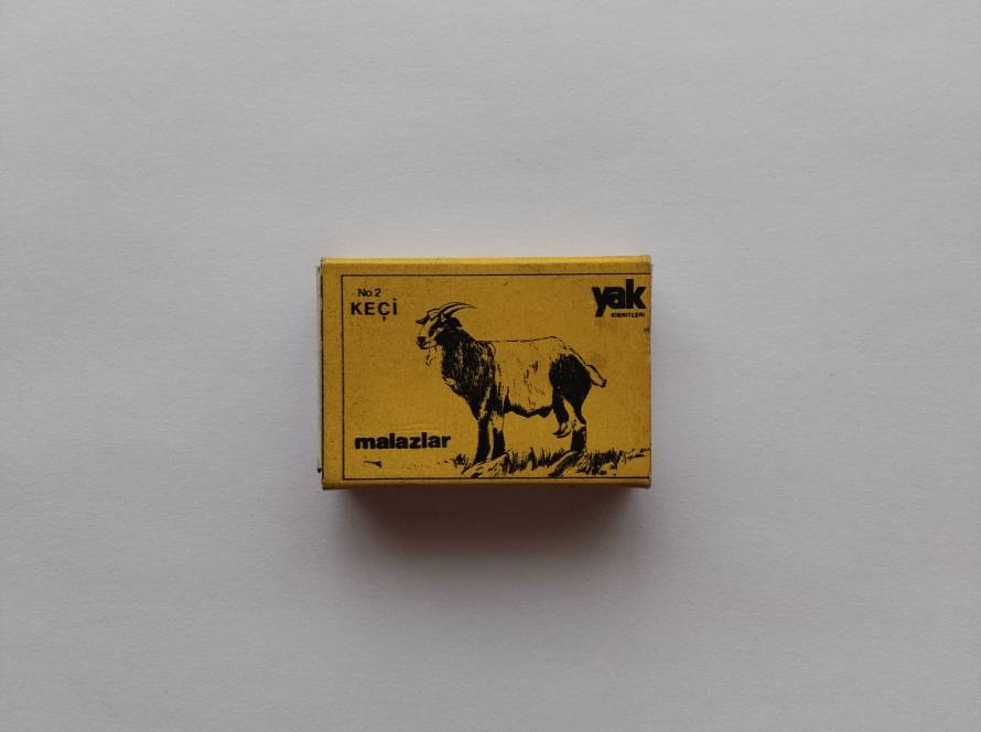 YAK branded matchbox featuring a detailed illustration of a goat (“Keçi”). Part of an animal-themed series labeled “No.2”.