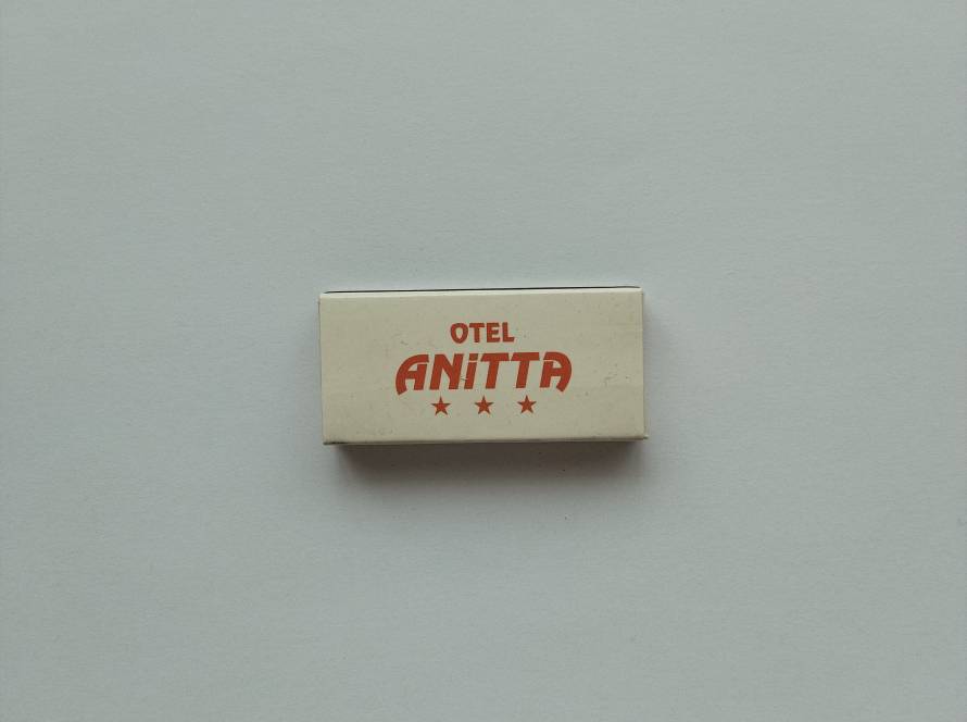 Anitta Hotel promotional matchbox from Çorum featuring hotel branding, website and contact information.