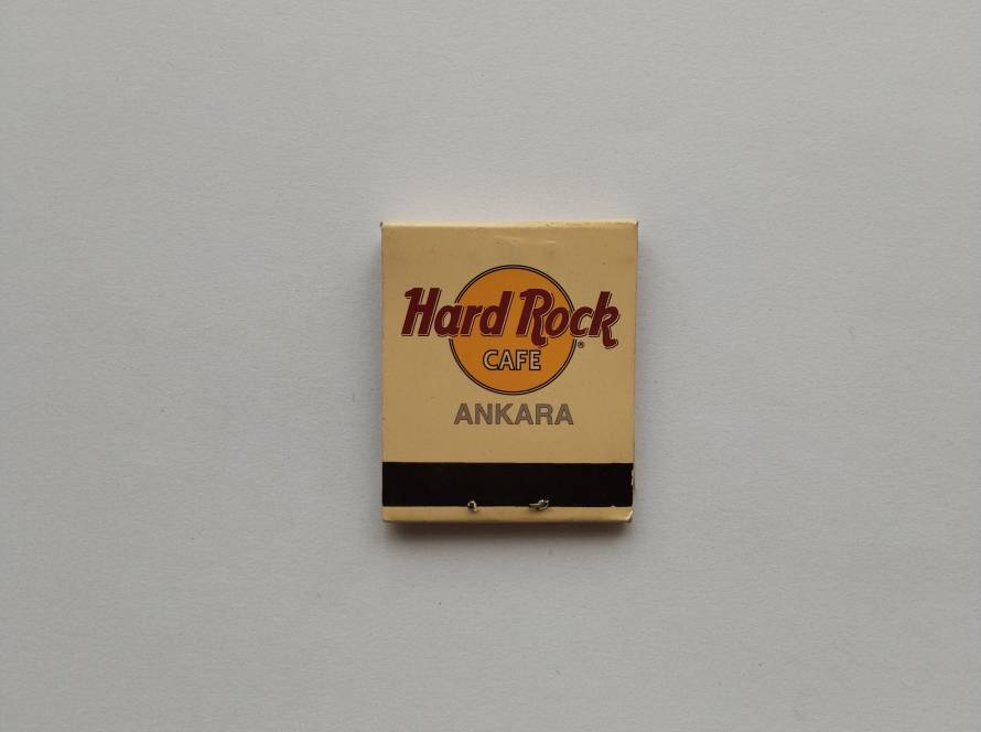 Promotional Hard Rock Cafe Ankara paper matchbook featuring the classic Hard Rock logo and Ankara location. Collectible restaurant memorabilia from the former Ankara venue.